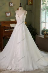 Spaghetti straps A Line Gown Beaded Lace Wedding Dress