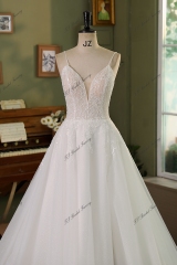 Spaghetti straps A Line Gown Beaded Lace Wedding Dress