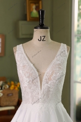 V Neck Soft Satin Lace Wedding Dress