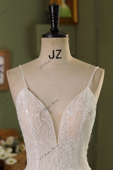 Spaghetti straps A Line Gown Beaded Lace Wedding Dress