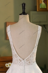 V Neck Soft Satin Lace Wedding Dress