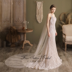 91 Inches Big Flowers Sequin Floral Lace Veil