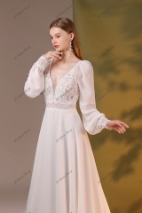 Romantic Bridal Gown With A Line Silhouette Chiffon Skirt