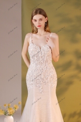 Crystal Beaded Embroidery Mermaid Wedding Dress With Detached Over Skirt