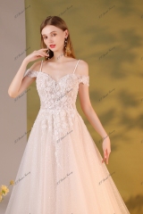 Off-Shoulder Sleeve With Detached Beading Spaghetti Straps Shining Bridal Gown