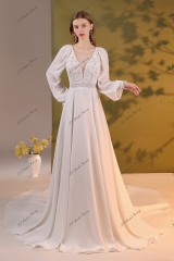Romantic Bridal Gown With A Line Silhouette Chiffon Skirt