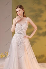 Crystal Beaded Embroidery Mermaid Wedding Dress With Detached Over Skirt