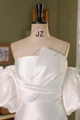 Simple Mikado Mermaid Bridal Dress With Detached Puffy Sleeve