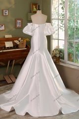 Simple Mikado Mermaid Bridal Dress With Detached Puffy Sleeve