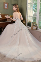 Detached Off-Shoulder Sleeve A Line Glitter Beading Bridal Gown