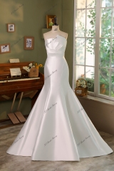 Simple Mikado Mermaid Bridal Dress With Detached Puffy Sleeve