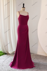 Spaghetti Straps Mermaid Pleat Satin Bridesmaids Dress With Slit