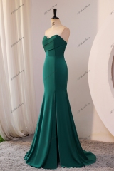 Sweet Heart Mermaid Pleat Satin Bridesmaids Dress With Slit
