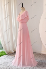 Ruffle Neckline Chiffon Bridesmaid Dress With Belt