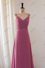 Simple Pleat Double Straps Chiffon Bridesmaid Dress