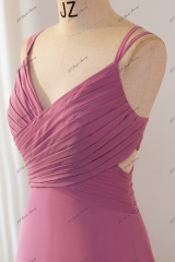 Simple Pleat Double Straps Chiffon Bridesmaid Dress