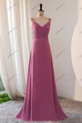 Simple Pleat Double Straps Chiffon Bridesmaid Dress