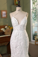 Spaghetti Straps Deep V Mermaid Bridal Dress
