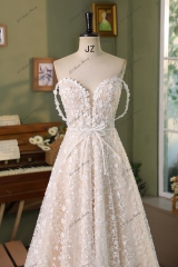 Big A Line Beading Wedding Gowns With Spaghetti Straps