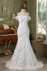 Off Shoulder Lace Up Lace Mermaid Bridal Dress