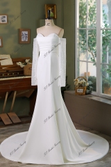 Detached Long Sleeve Beading Lace Crepe Bridal Dress