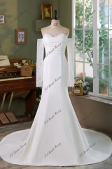 Detached Long Sleeve Beading Lace Crepe Bridal Dress