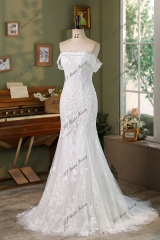 Off Shoulder Lace Up Lace Mermaid Bridal Dress