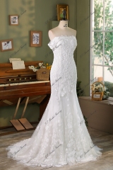 Off Shoulder Lace Up Lace Mermaid Bridal Dress