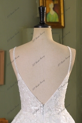 A Line Beading Lace Applique Wedding Dress