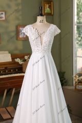 Cape Sleeve Lace A Line Chiffon Wedding Dress