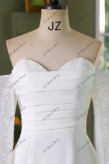 Detached Long Sleeve Beading Lace Crepe Bridal Dress