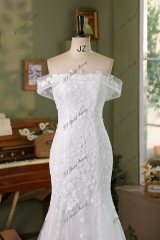 Off Shoulder Lace Up Lace Mermaid Bridal Dress