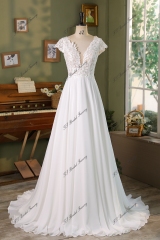 Cape Sleeve Lace A Line Chiffon Wedding Dress
