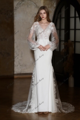 Detached Sleeve Crepe and Fit Wedding Dress
