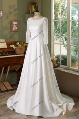 Lace Sleeve Satin Ball Gown Wedding Dress