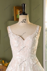 A Line Lace Applique With Pleat Tulle Wedding Dress