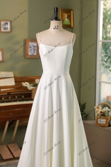 Spaghetti Straps A Line Crepe Wedding Dress