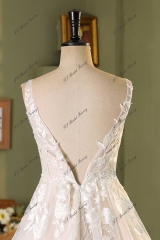 A Line Lace Applique With Pleat Tulle Wedding Dress