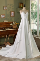 V Neck Soft Satin Pleat Ball Gown