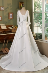 Lace Sleeve Satin Ball Gown Wedding Dress