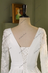 Lace Sleeve Satin Ball Gown Wedding Dress