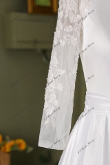 Lace Sleeve Satin Ball Gown Wedding Dress