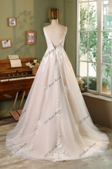 A Line Lace Applique With Pleat Tulle Wedding Dress