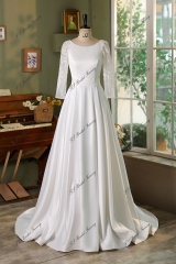 Lace Sleeve Satin Ball Gown Wedding Dress
