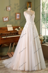 A Line Lace Applique With Pleat Tulle Wedding Dress