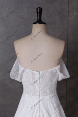 Detached Off Shoulder Sleeve Beading Lace A Line Chiffon Wedding Dress