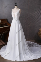 Simple Soft Lace A Line Chiffon Wedding Dress