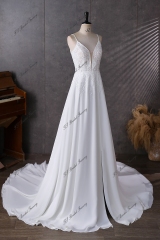 Spaghetti Straps Beading Lace A Line Chiffon Wedding Dress