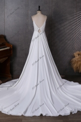Spaghetti Straps Beading Lace A Line Chiffon Wedding Dress