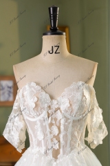 3D Flowy Lace V Basque Waist Princess Wedding Dress